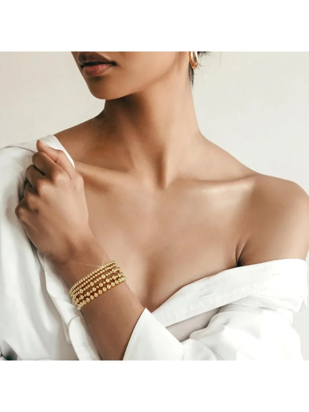 Waterproof Gold Beaded Bracelets for Women, Adjustable Stackable Jewelry Set